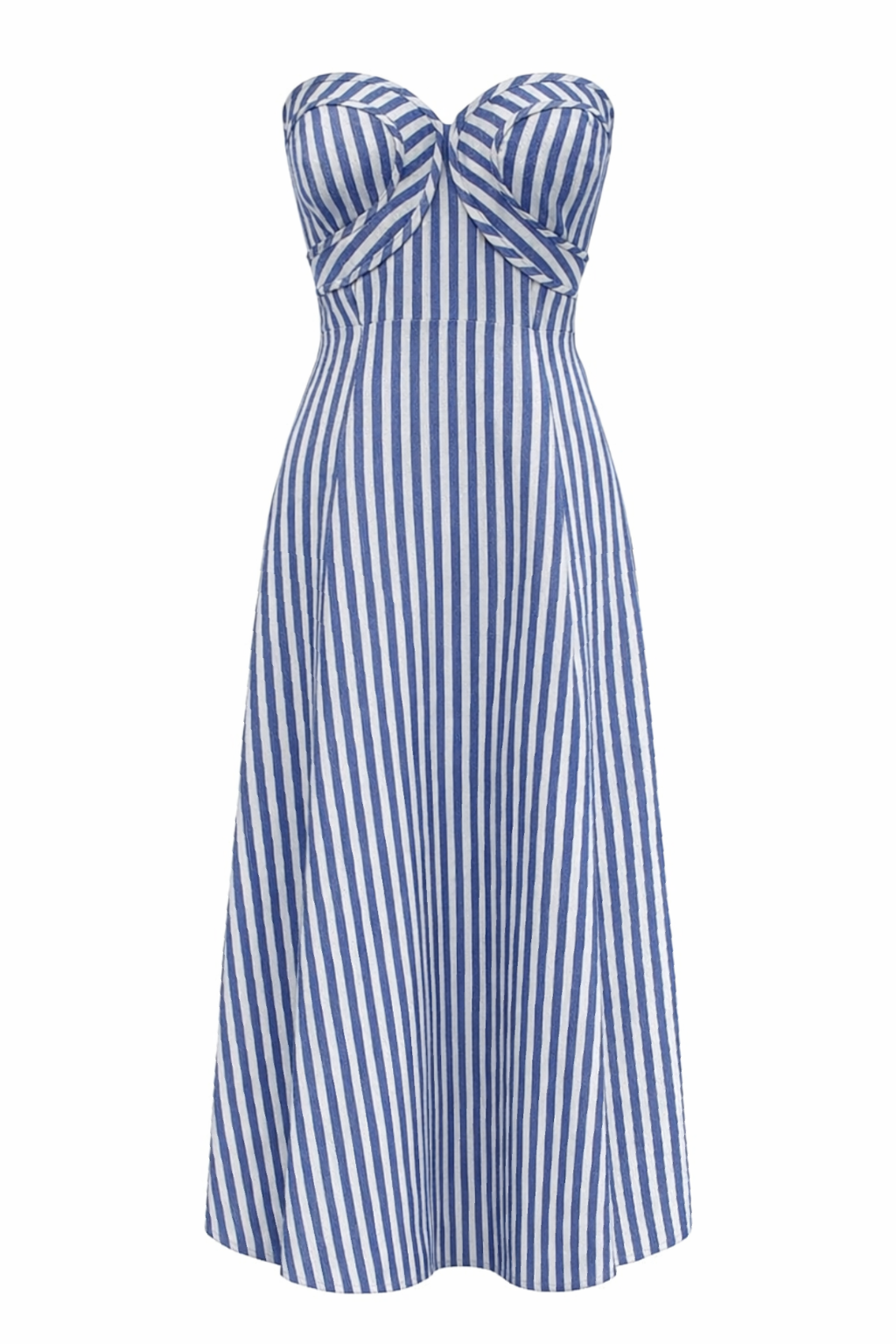 Hayden Coastal Blue Stripe Strapless Midi Dress
