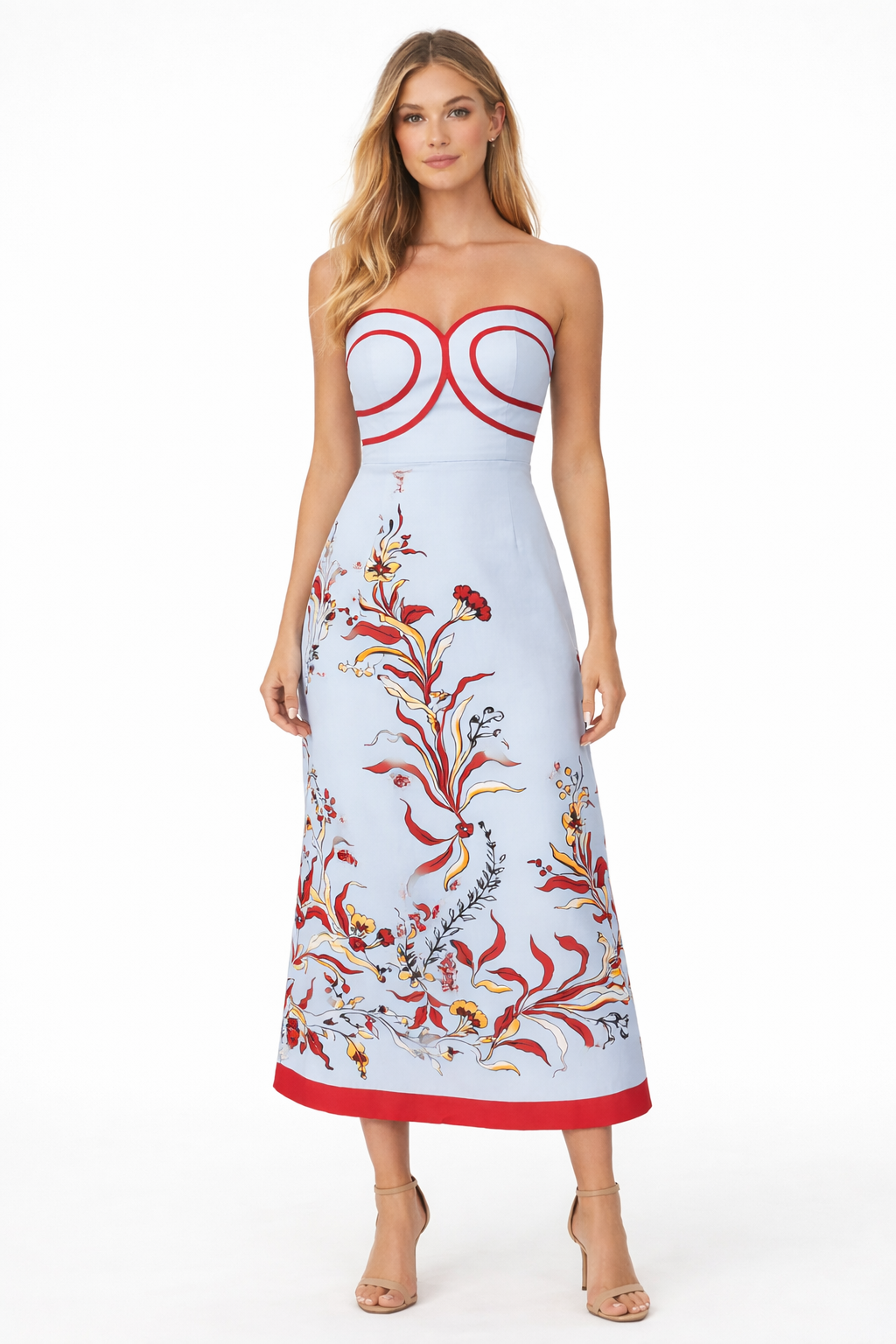 Hayden Seascape Floral Strapless Midi Dress