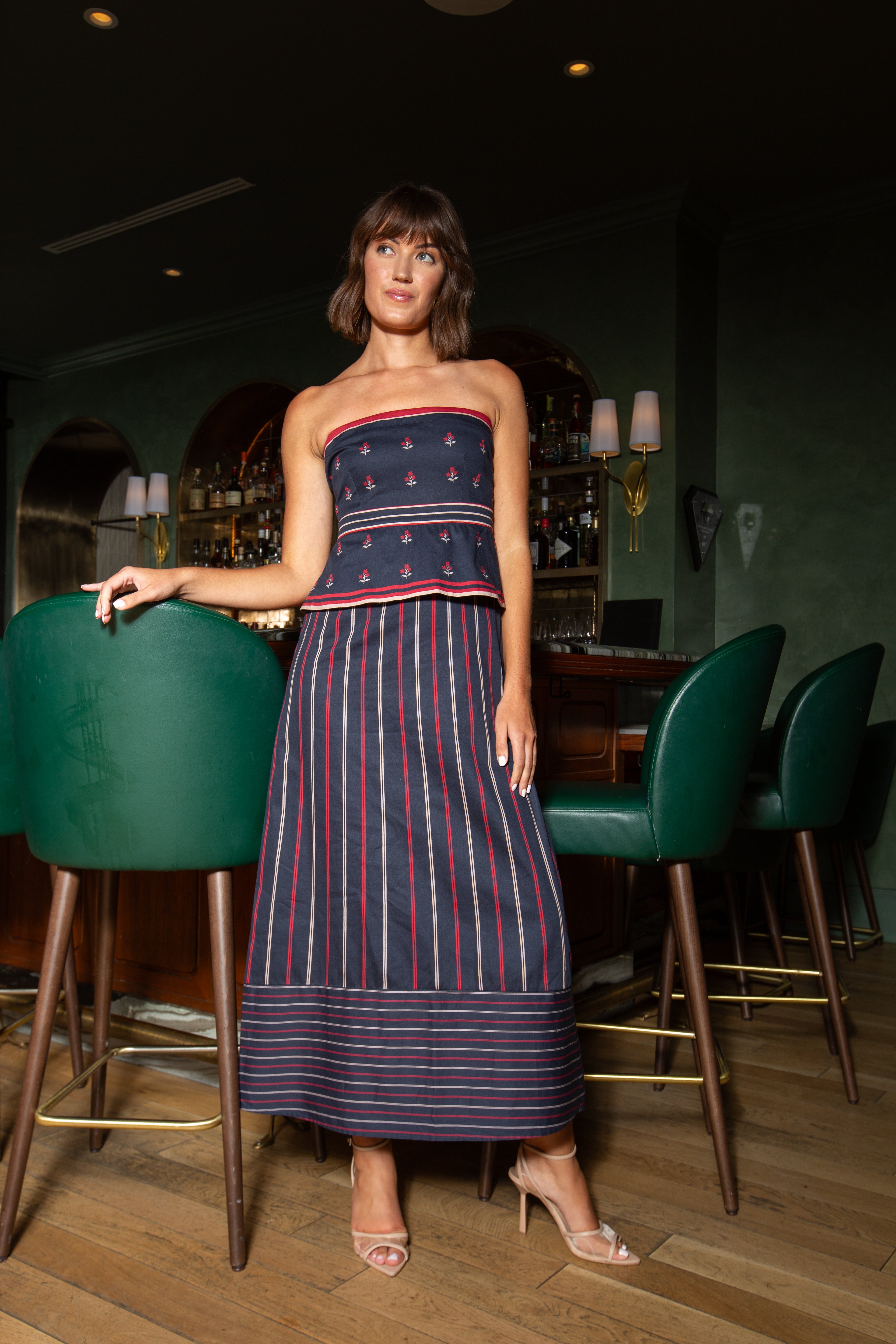 Hampton Navy Amora Stripe Strapless Dress