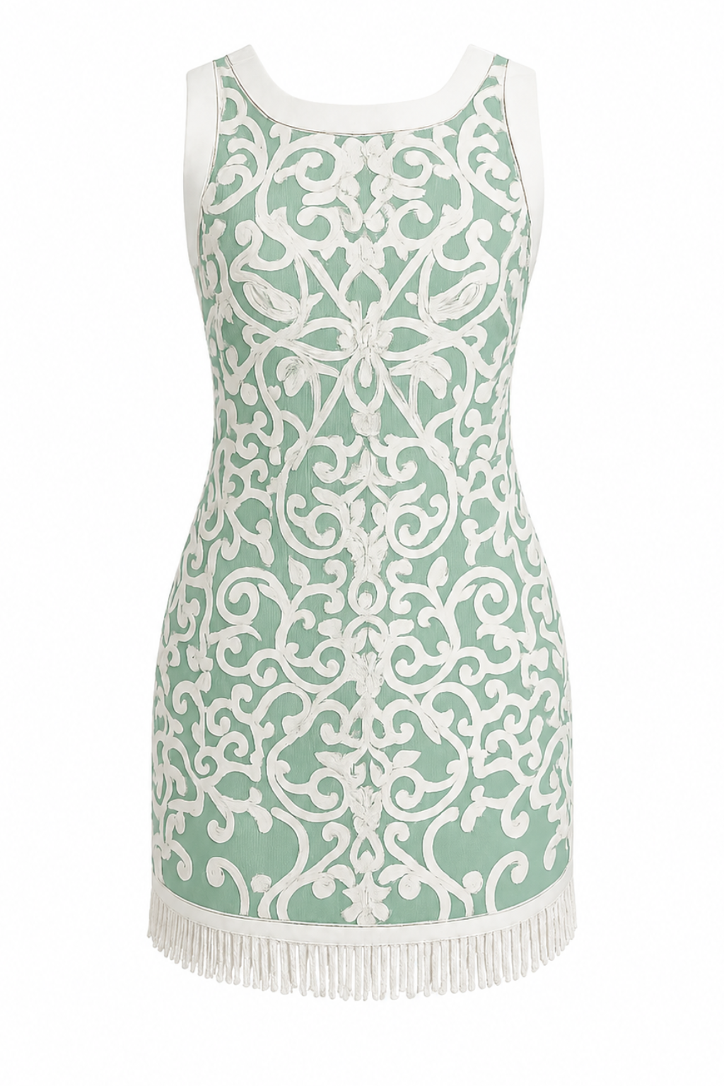 Janie Mint Scroll Embroidery Mini Dress