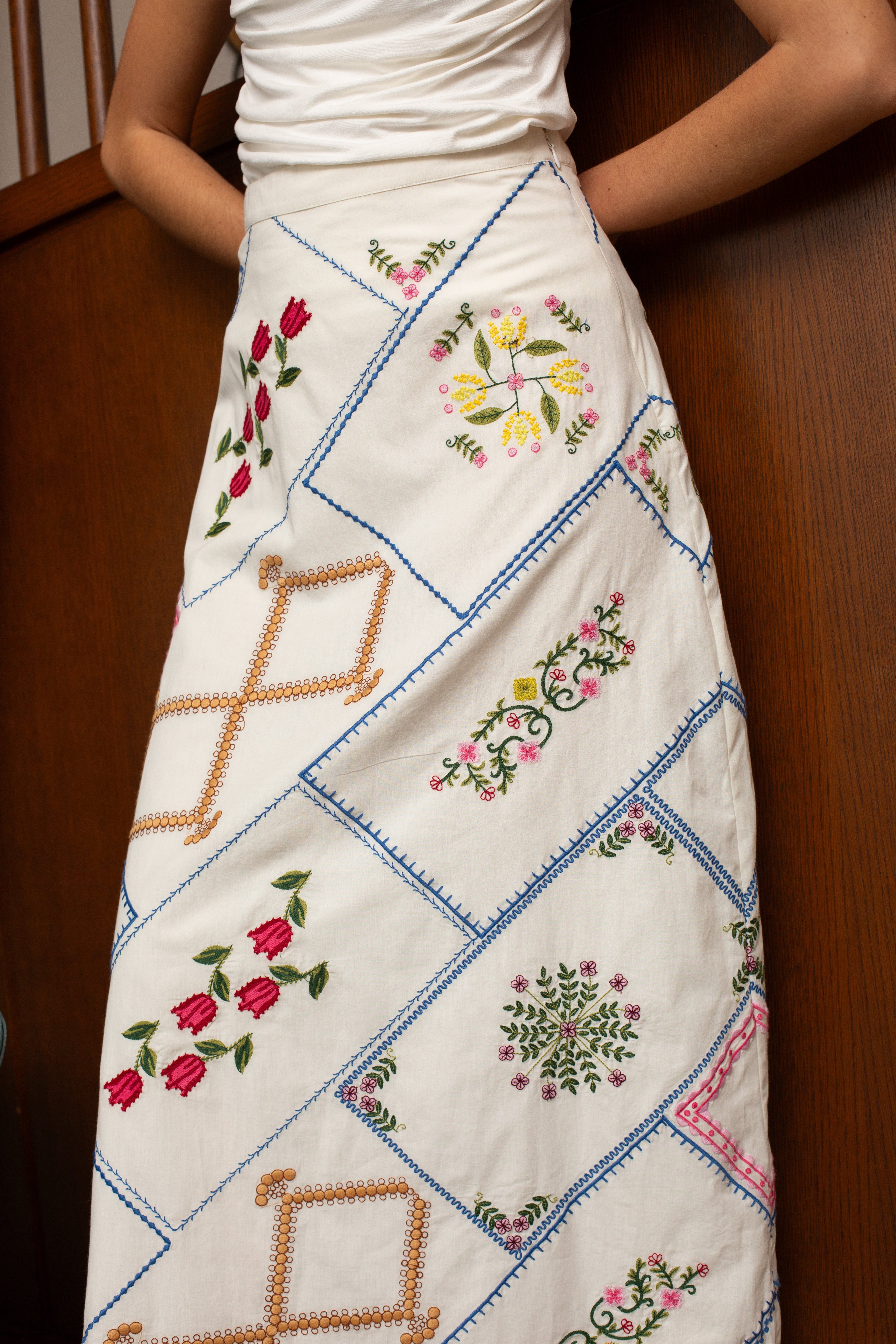 Malo Garden Embroidery Midi Skirt