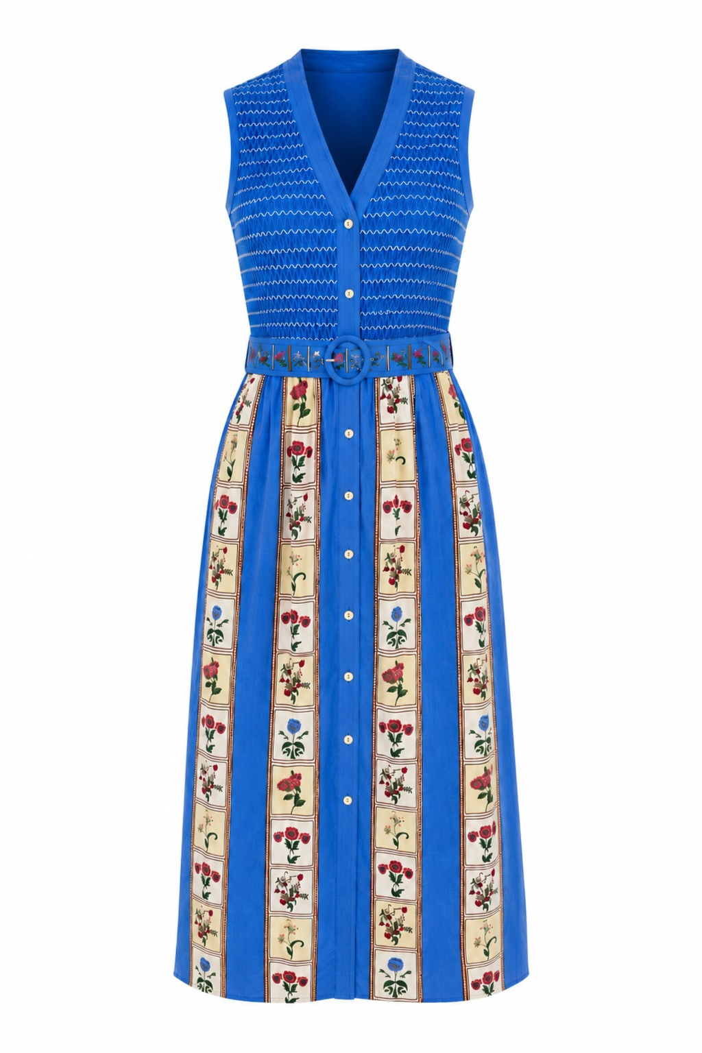 Millie Blue Belle Floral Stripe Midi Dress