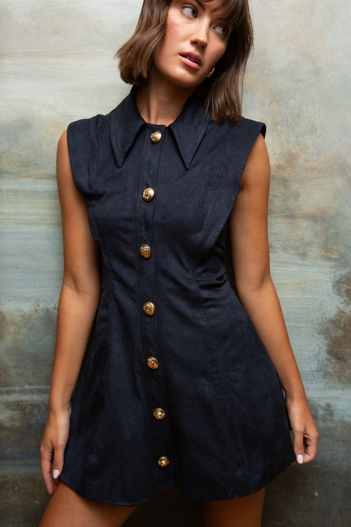 Albie Navy Suede Mini Dress