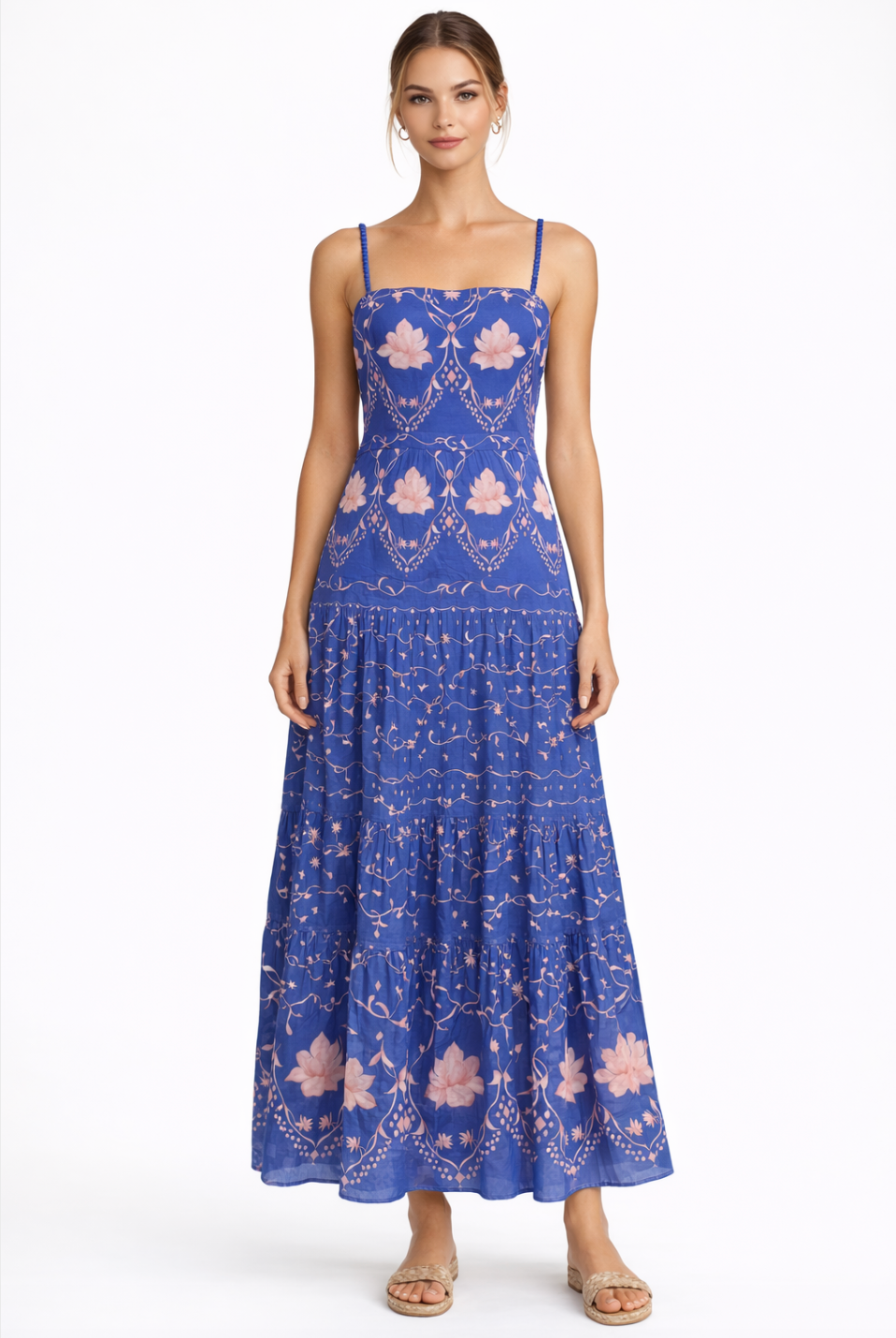Asher Sea Petal Blue Floral Midi Dress