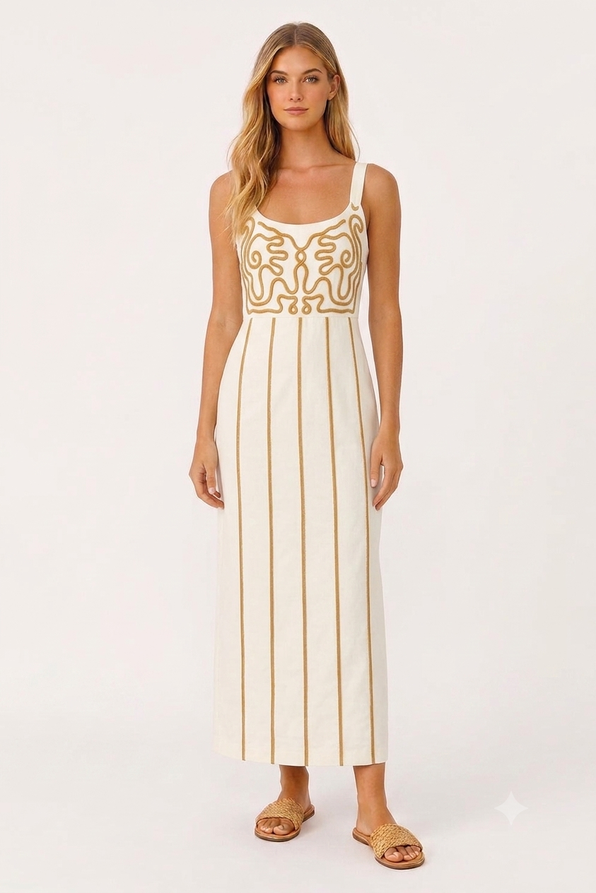 Blare Golden Coast Embroidery Midi Dress