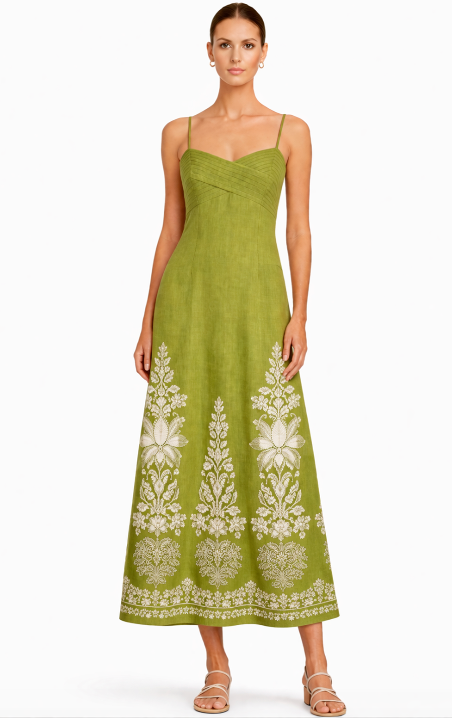 Carlie Green Ivory Lace Floral Midi Dress