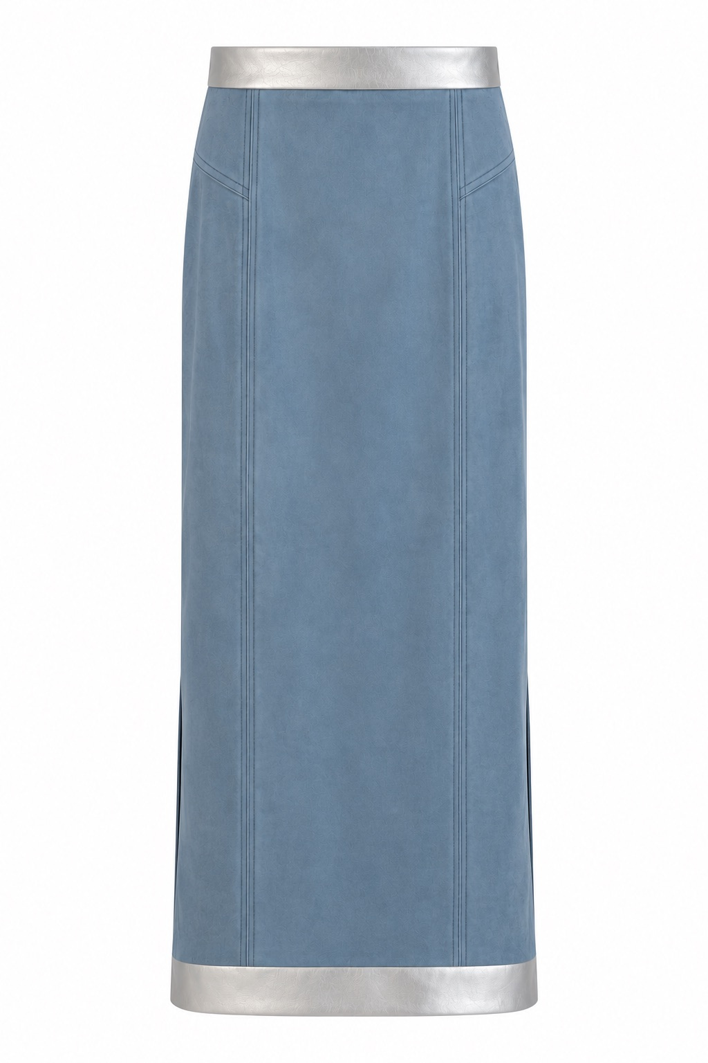 Cassie Light Blue Silver Suede Midi Skirt