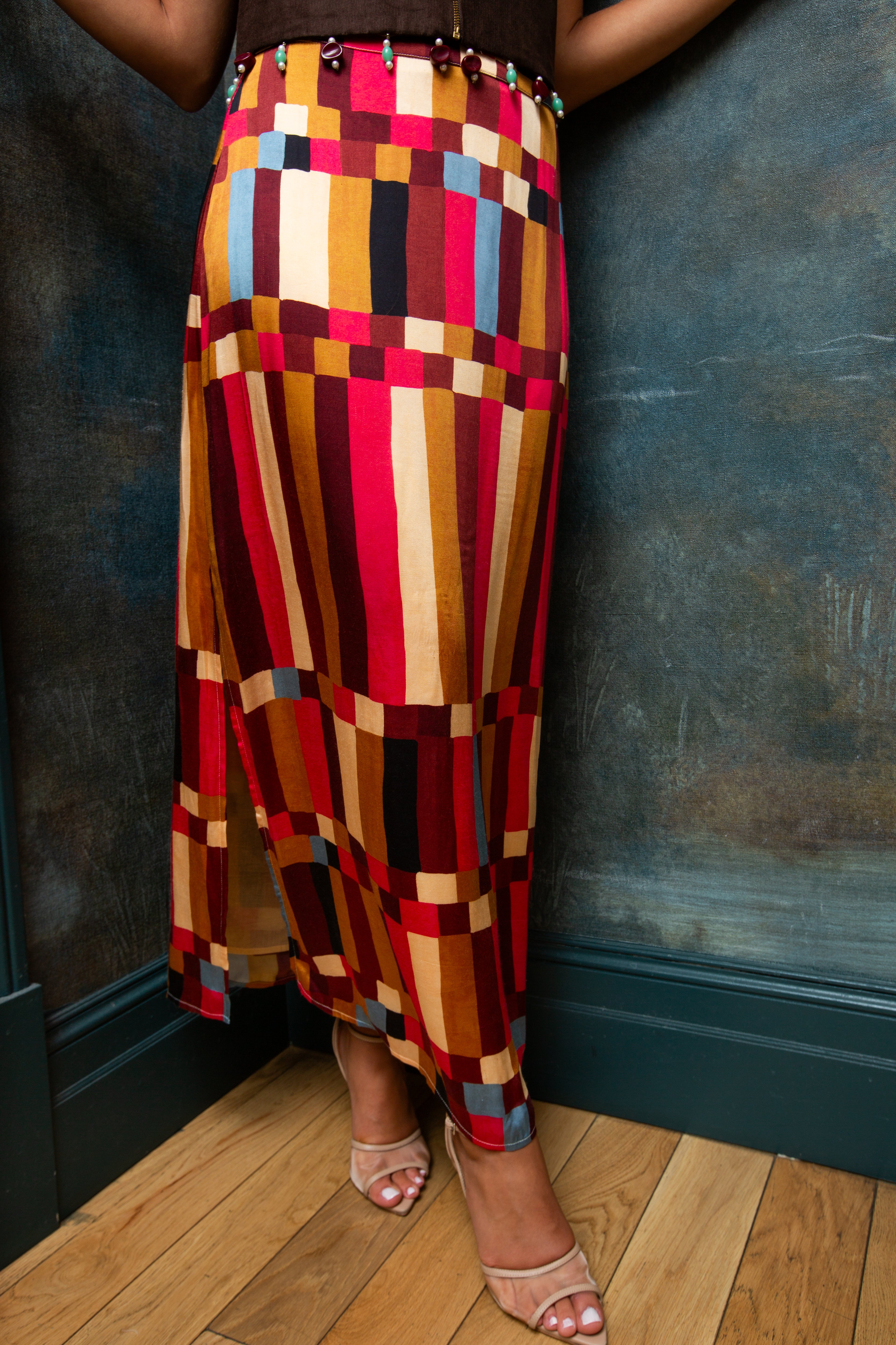 Dillon Autumn Stripe Midi Skirt