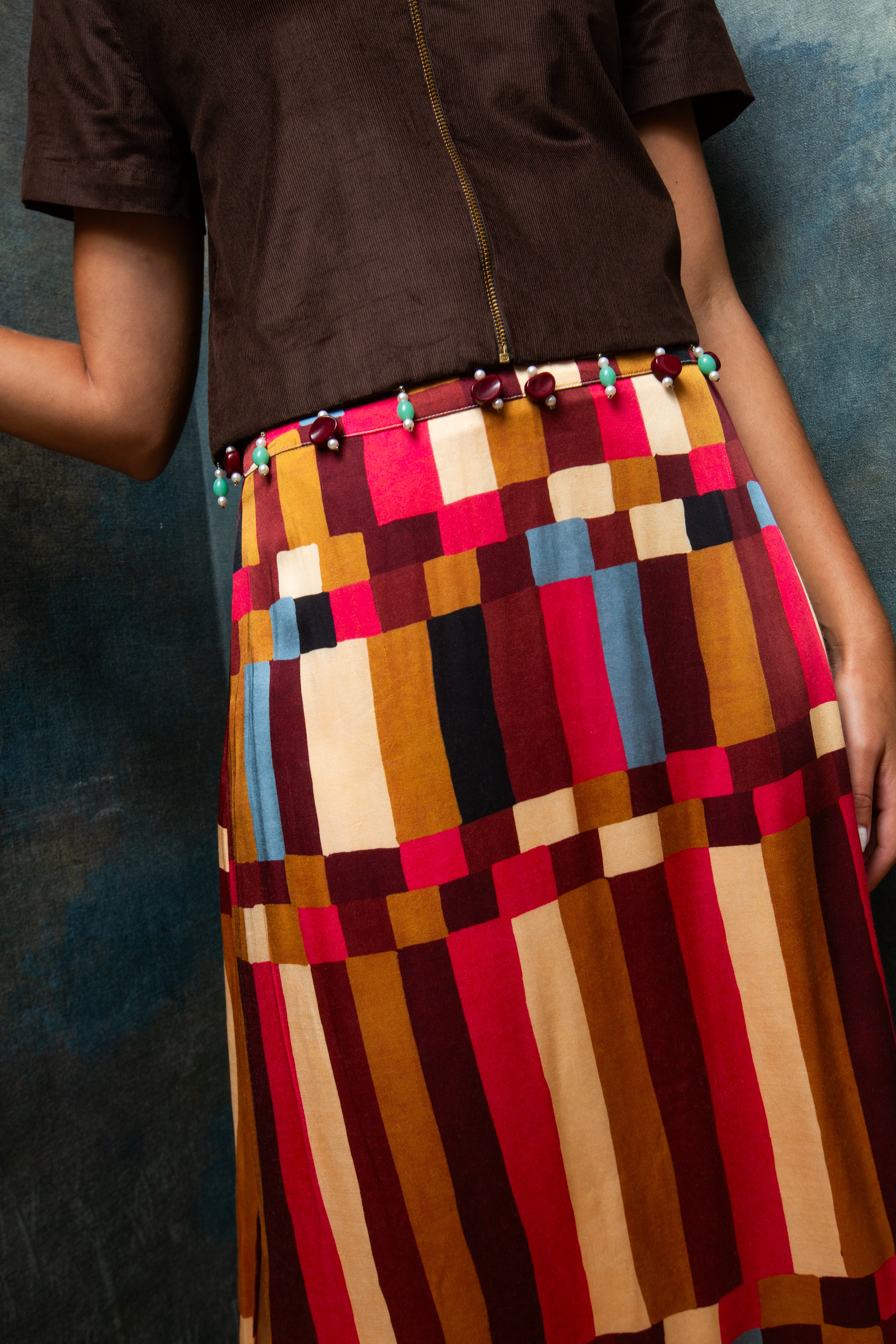 Dillon Autumn Stripe Midi Skirt