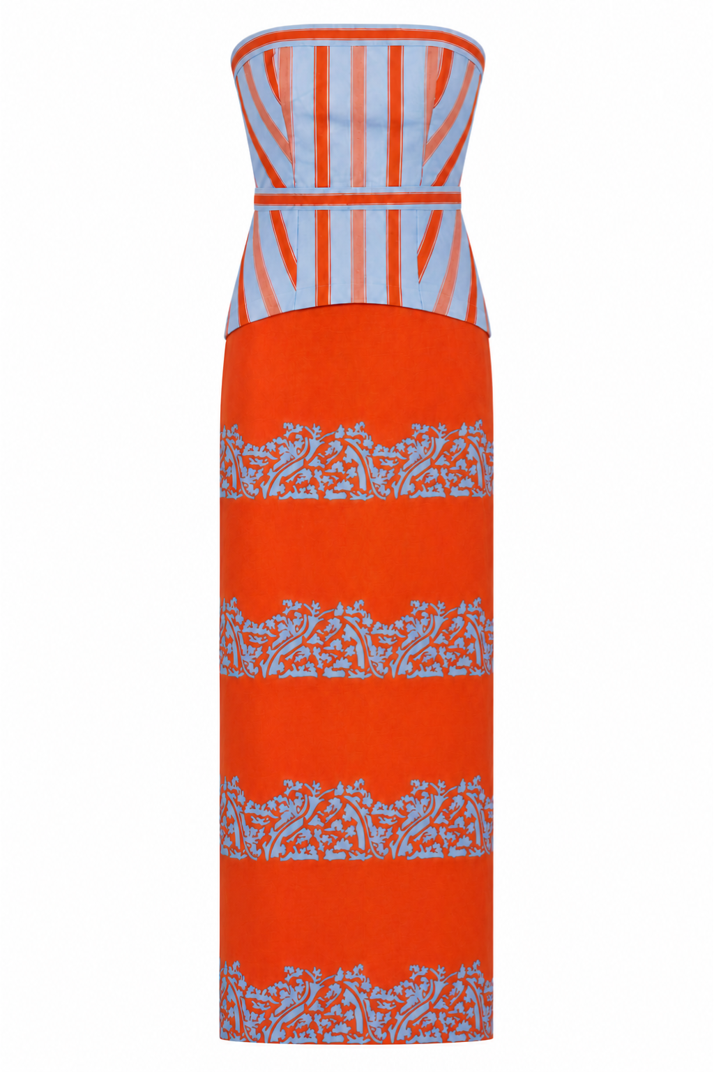 Hampton Coral Vine Stripe Strapless Midi Dress