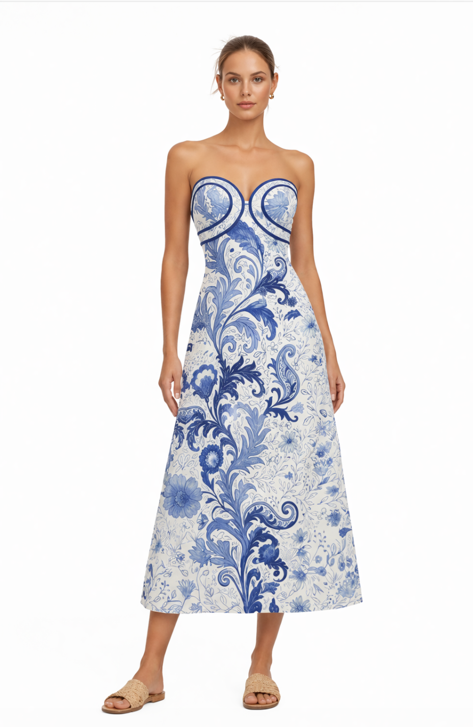 Hayden Blue Wave Strapless Midi Dress