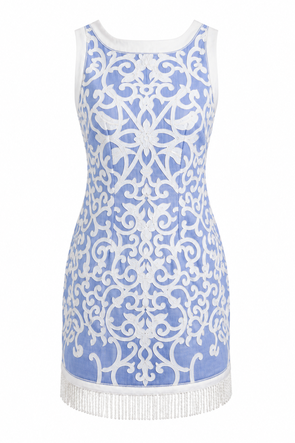 Janie Coastal Blue Scroll Embroidery Mini Dress