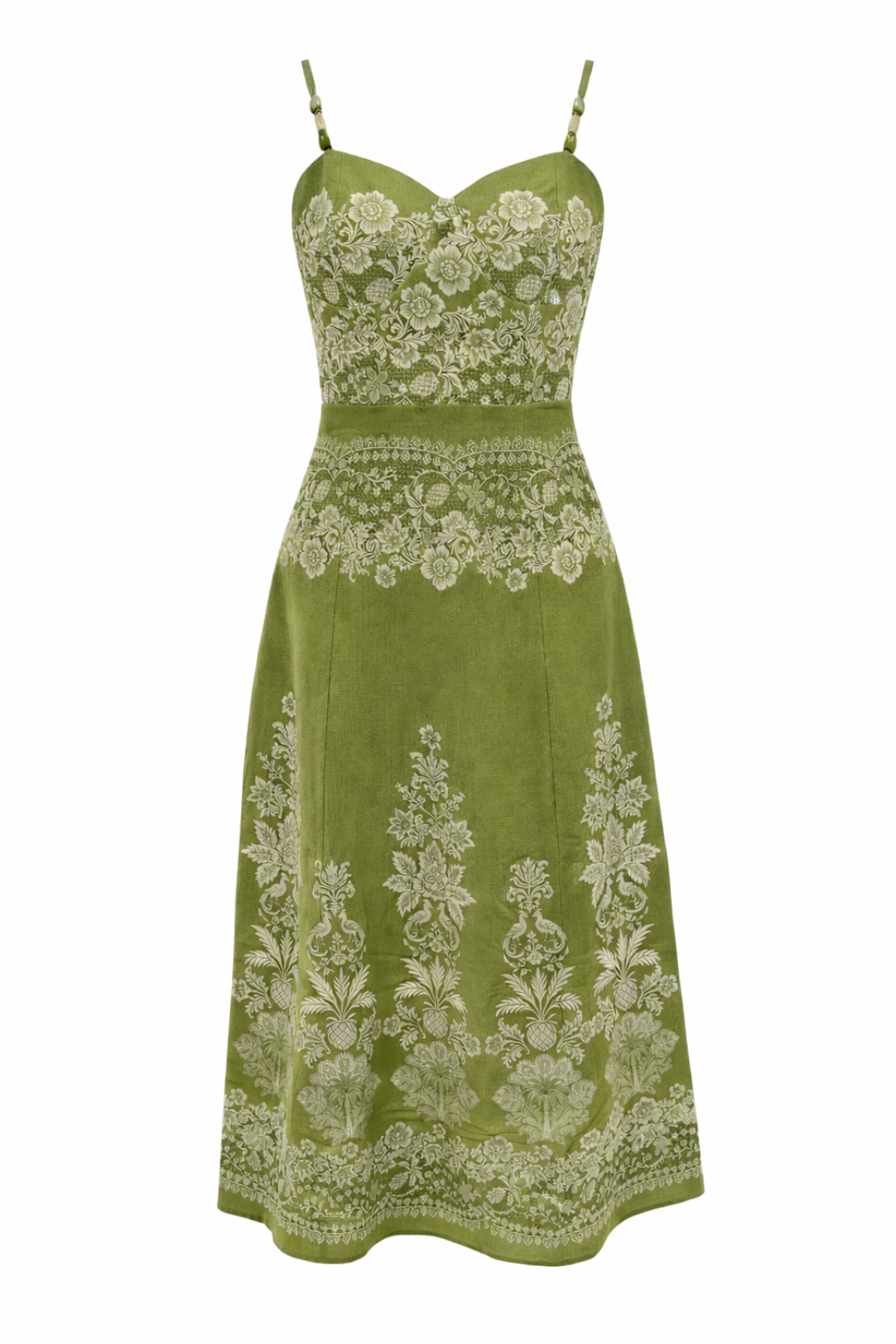 Junie Green Ivory Lace Floral Midi Dress