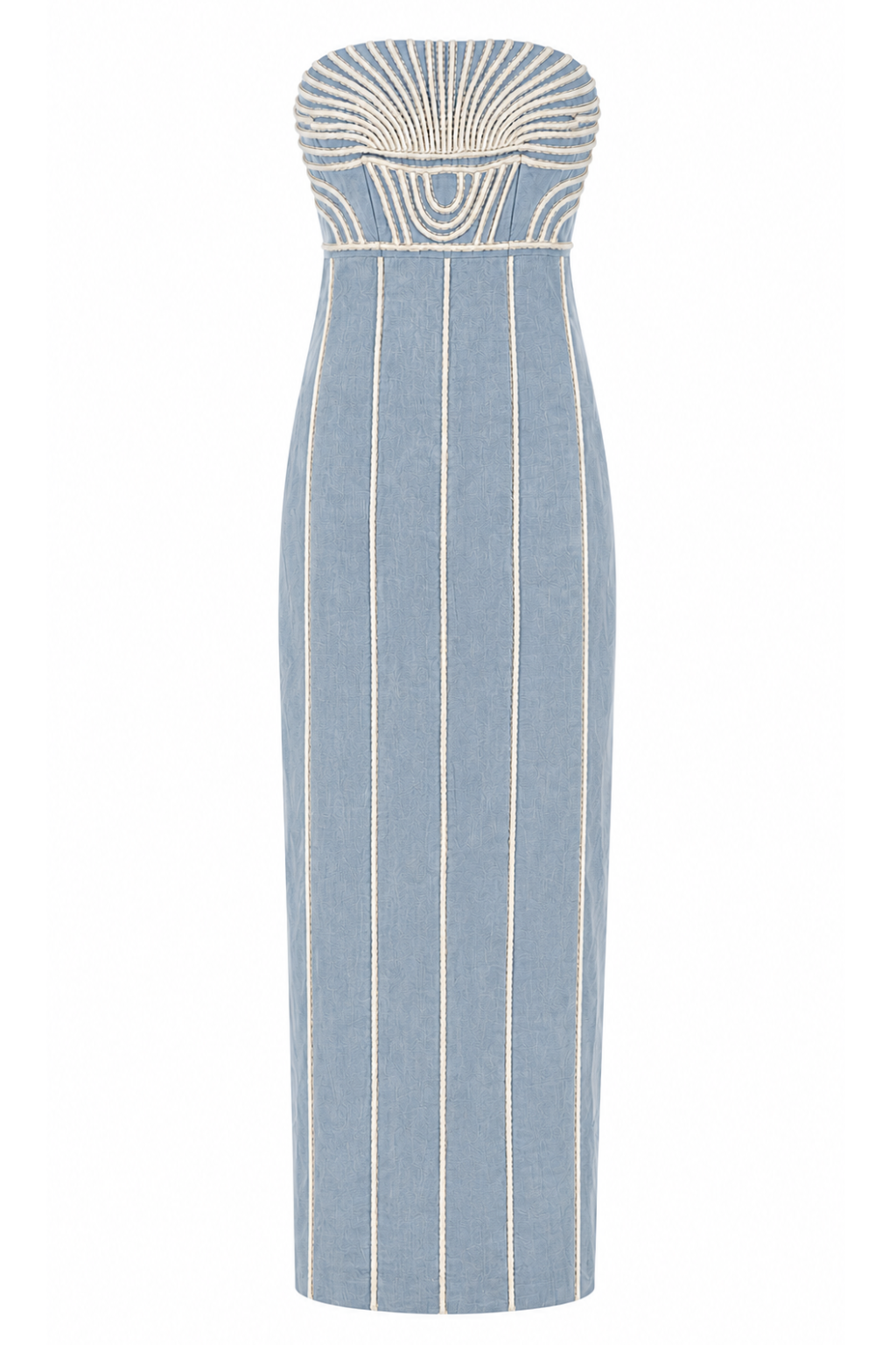 Lylie Coastal Blue Embroidery Strapless Midi Dress