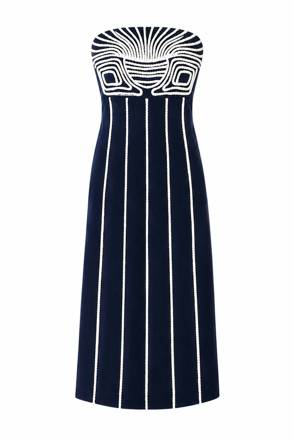 Lylie Navy Blue Embroidery Strapless Midi Dress