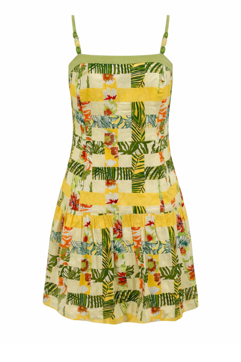 Miriam Yellow Multi Checkmate Mini Dress | Anna Cate