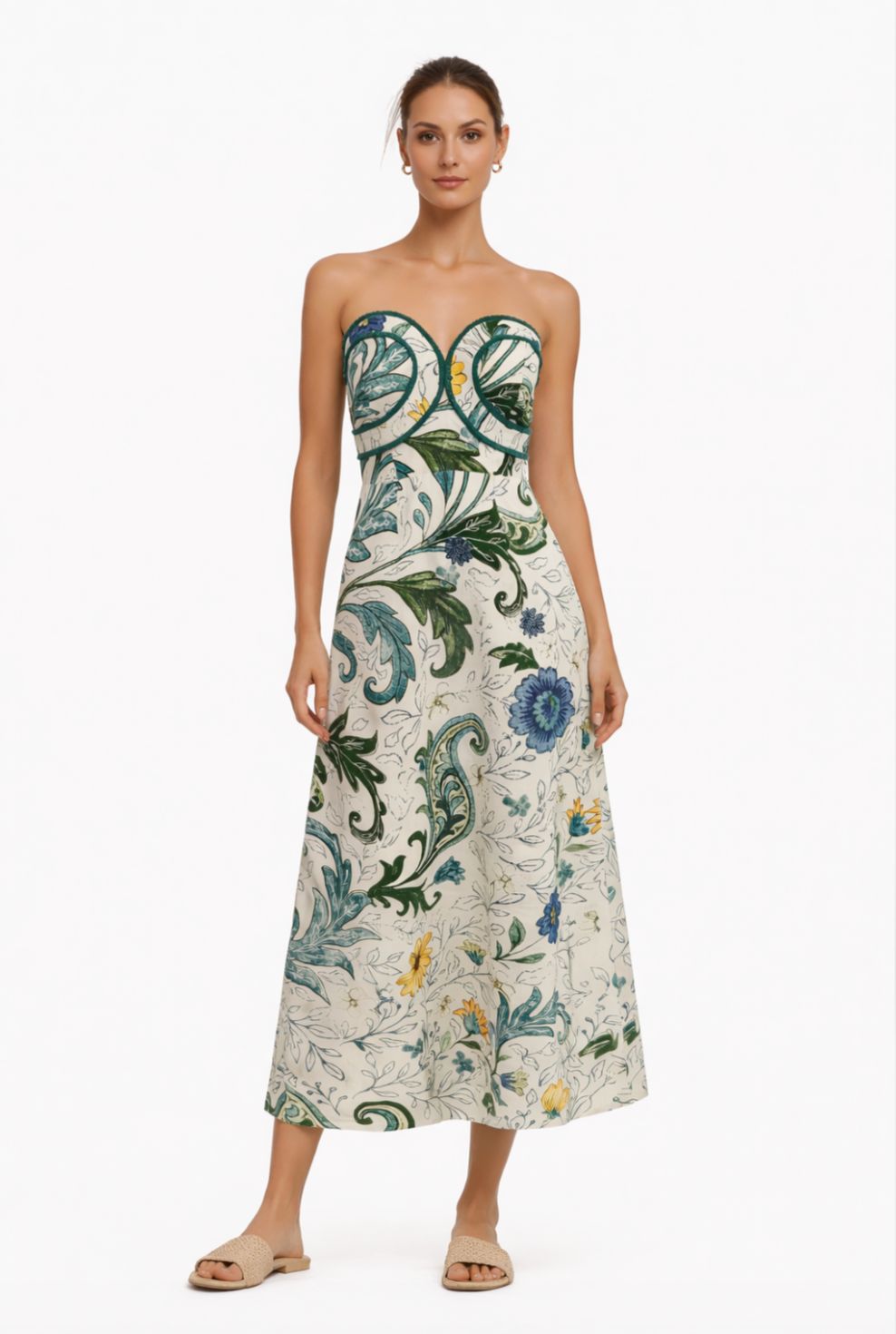 Hayden Multi Floral Daisy Strapless Midi Dress
