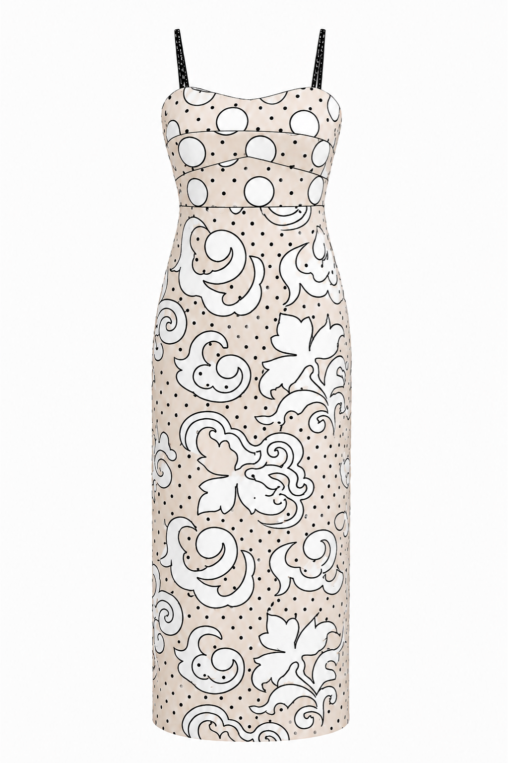 Sonya Ivory Noir Dotted Embroidery Midi Dress