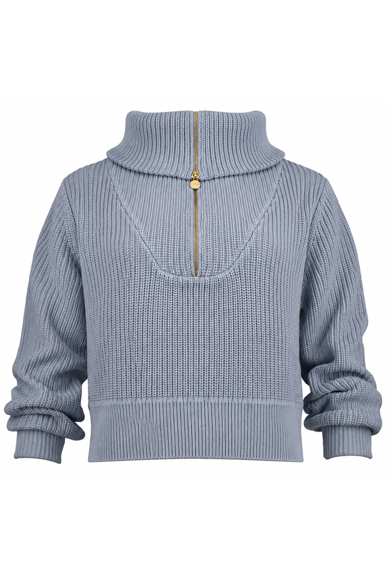 Gabrielle Dusty Blue Half-Zip Knit Sweater | Anna Cate