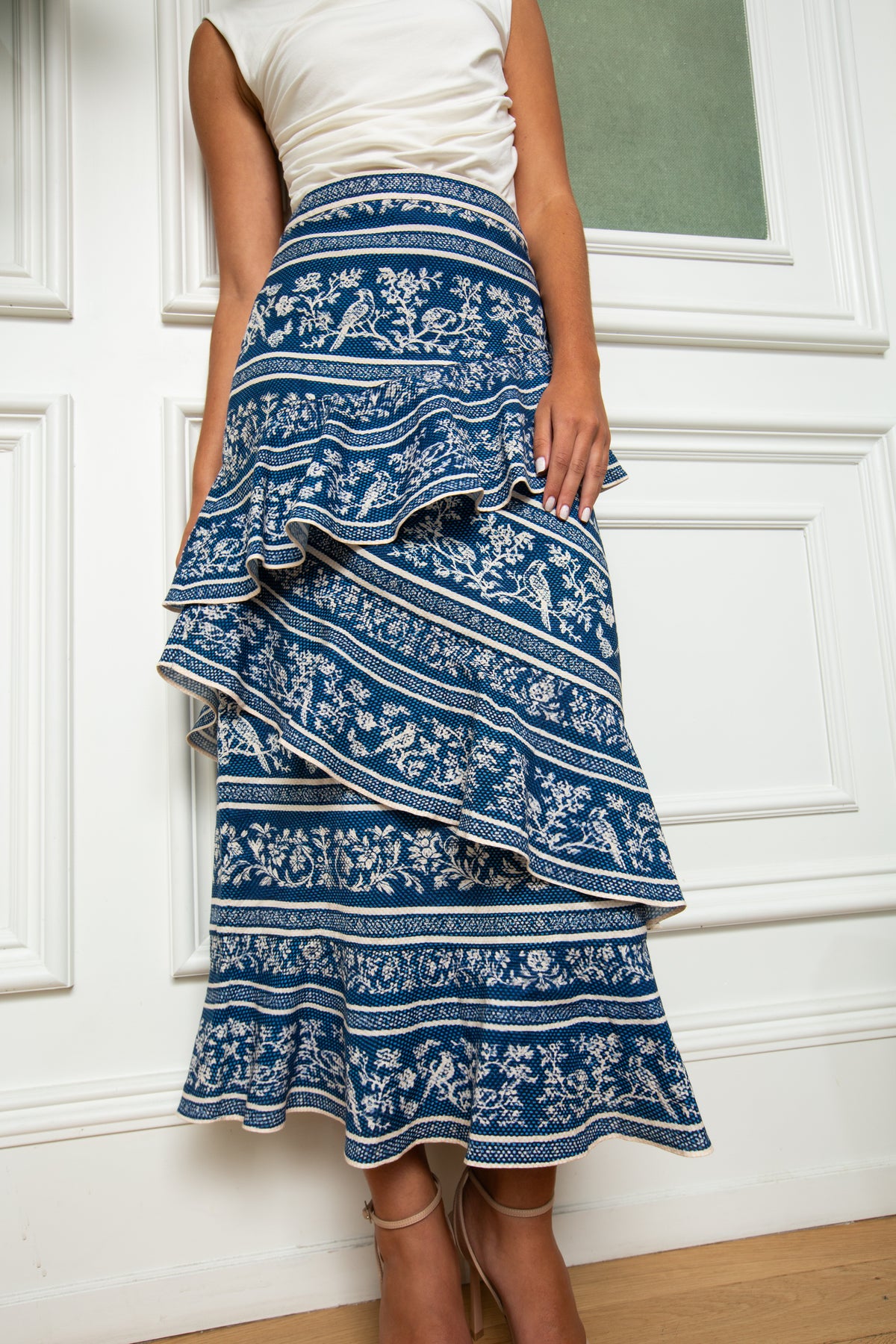 Vivie Menagerie Stripe Midi Skirt