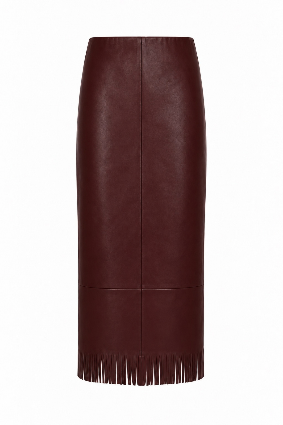 Wright Maroon Leather Fringe Midi Skirt