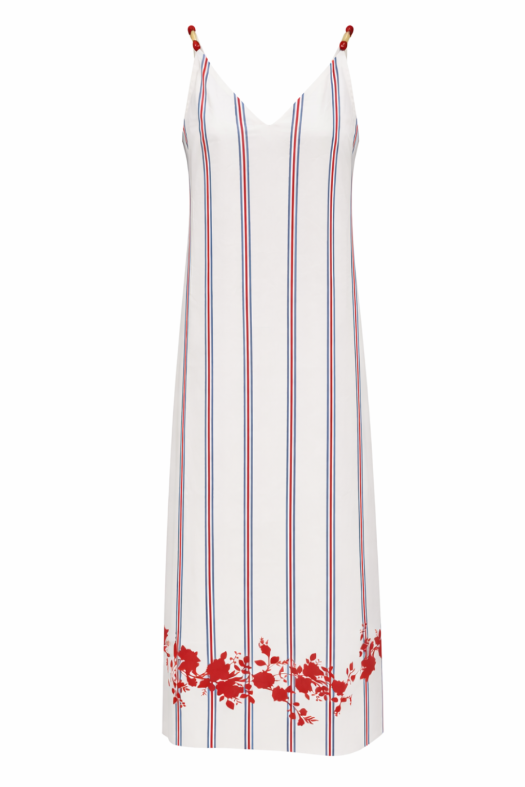 Zane Red Poppy Pinstripe Midi Dress