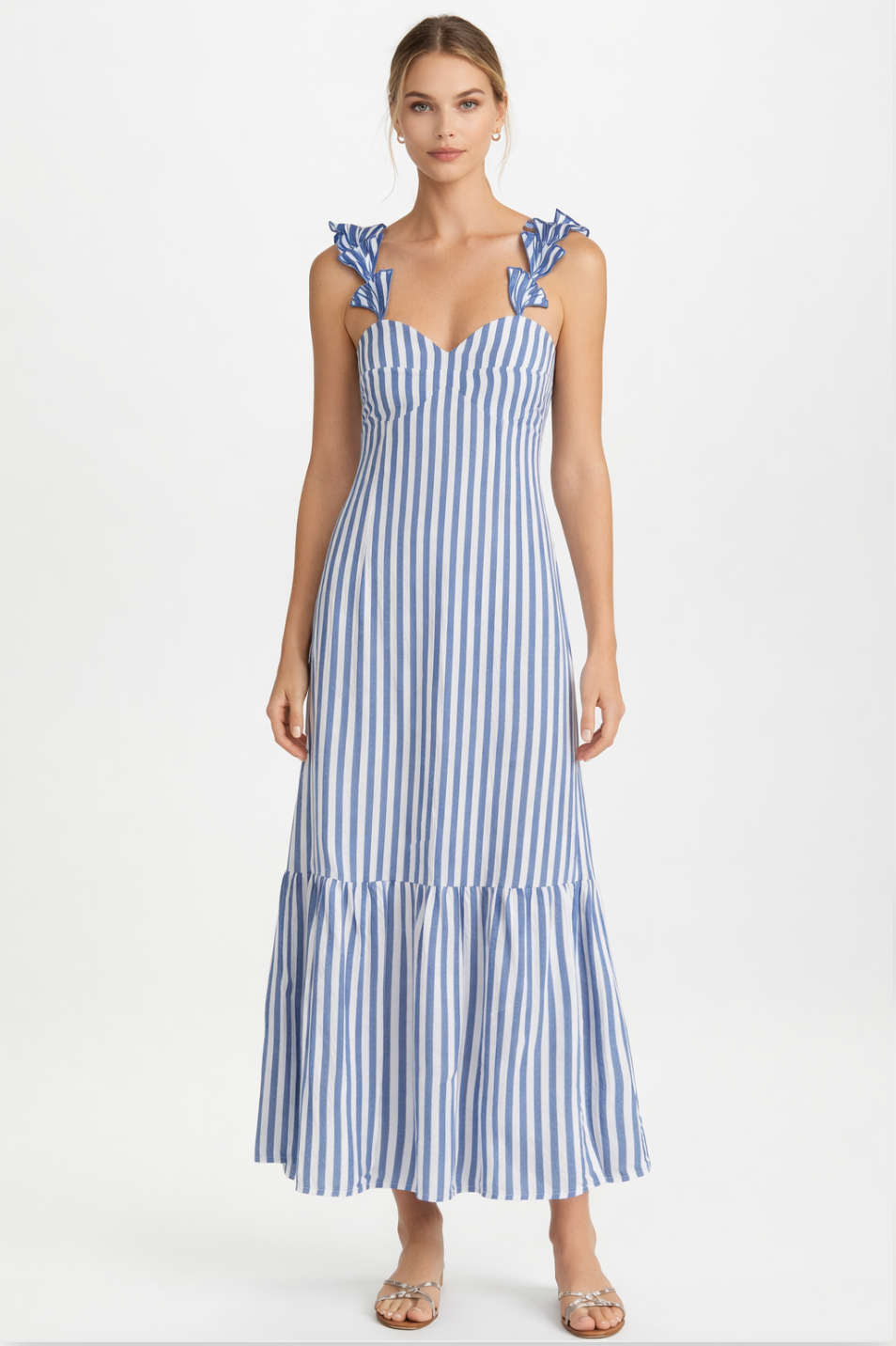 Zoe Coastal Blue Stripe Midi Dress