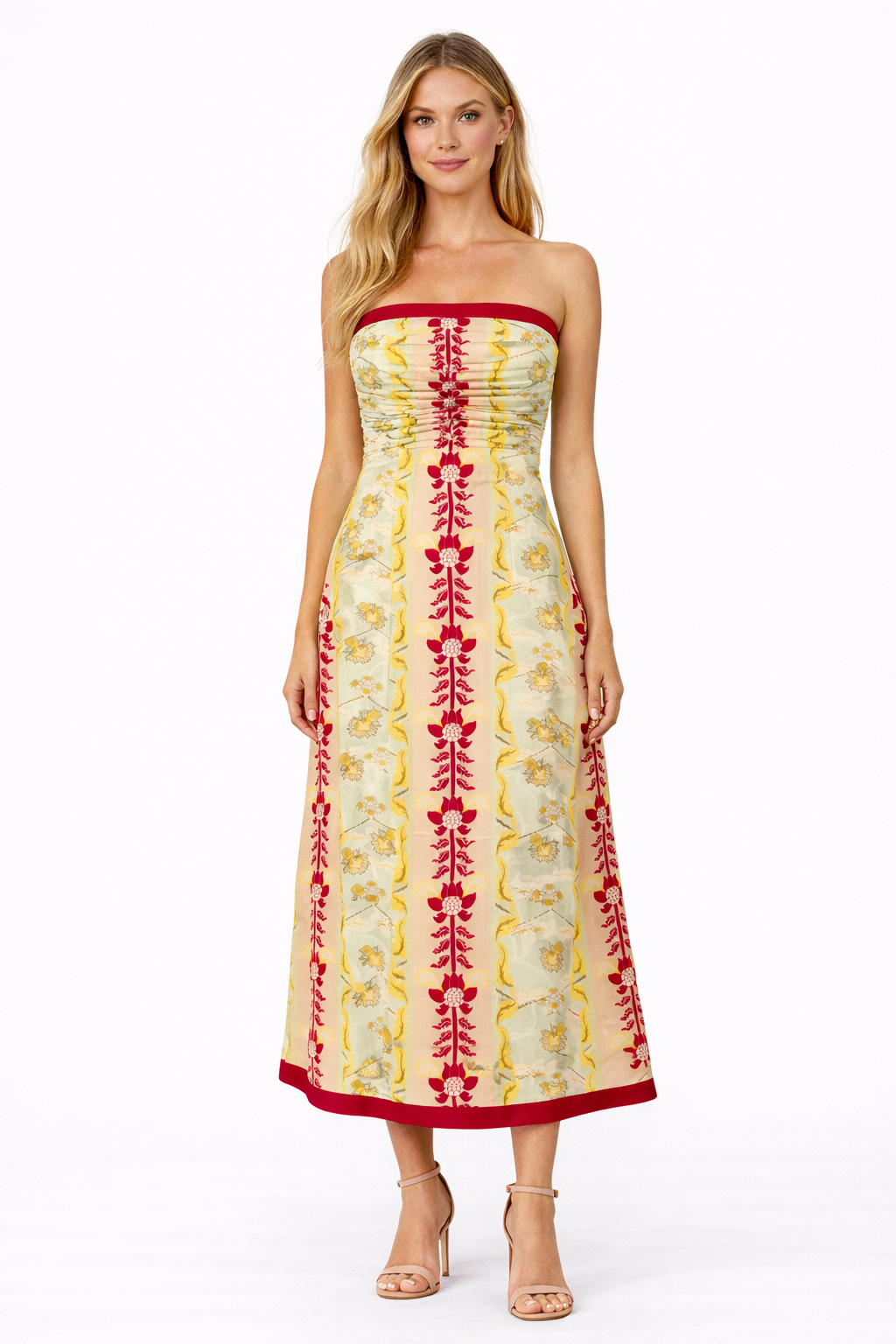 Tess Cabo Smocked Strapless Midi Dress